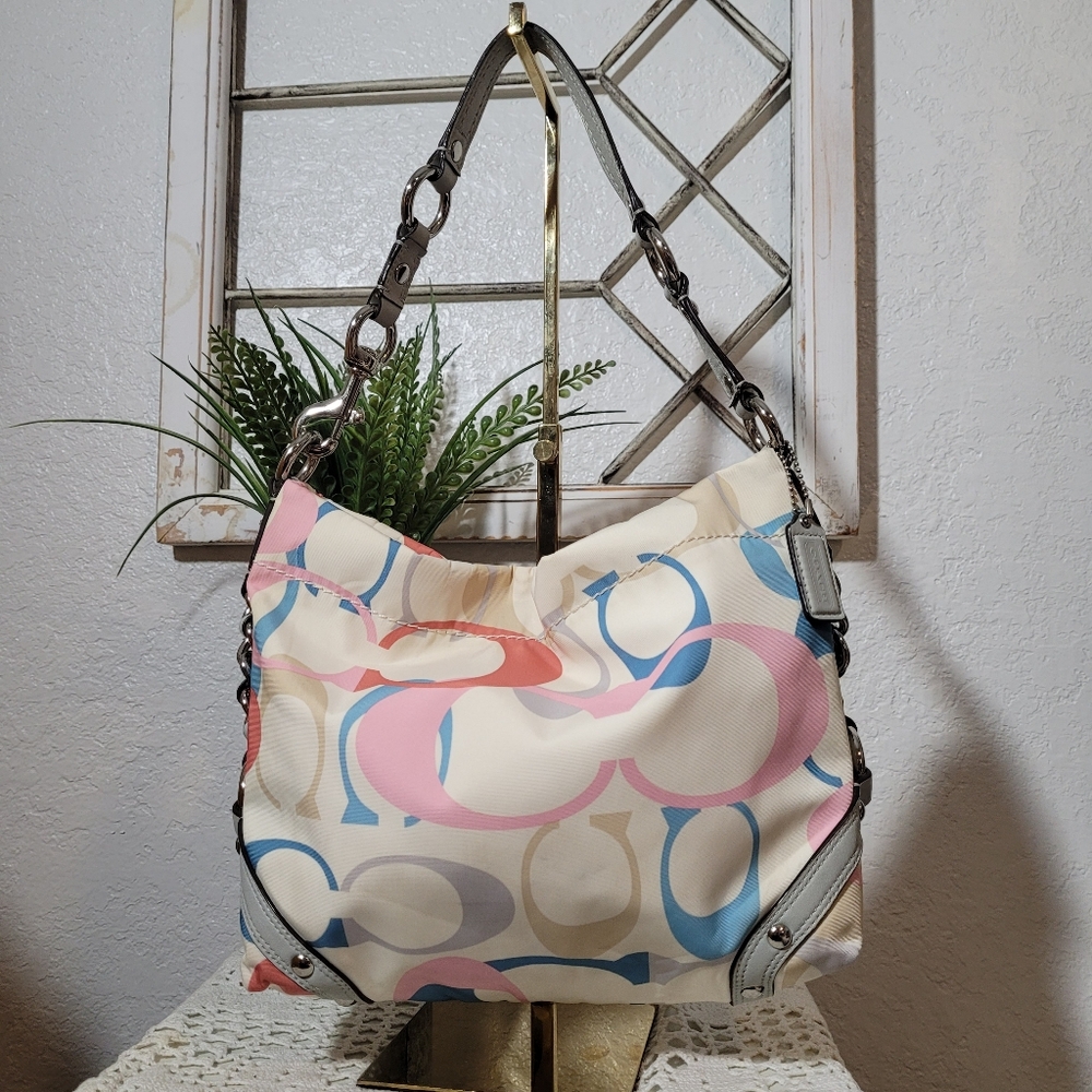 Vintage Coach Carly Multicolor Signature Hobo Shoulder Bag